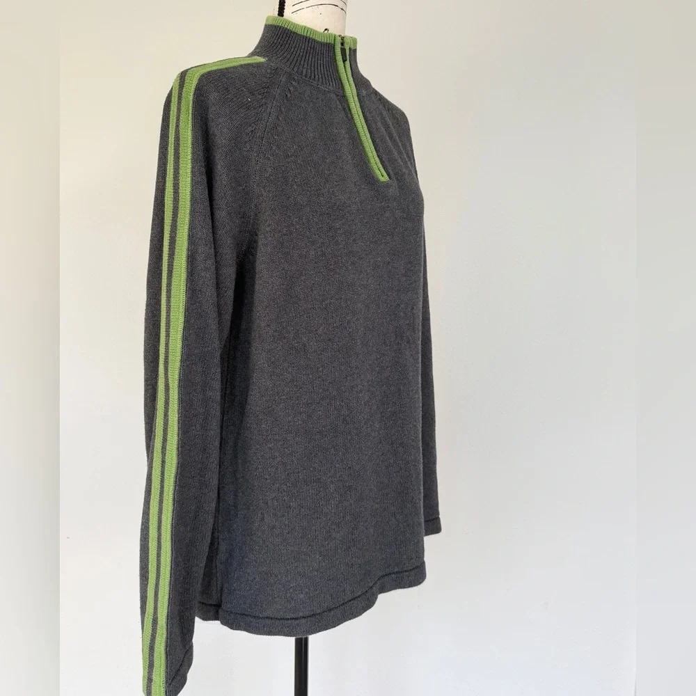 Eddie Bauer Sweater Pullover 1/4 Zip Charcoal/Lime Green Sz L 100%Cotton Grandpa